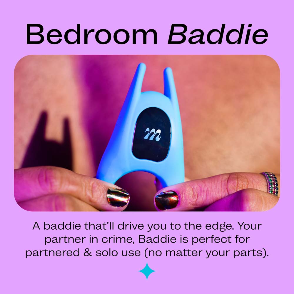 Individual holding a 'Baddie' branded pleasure toy