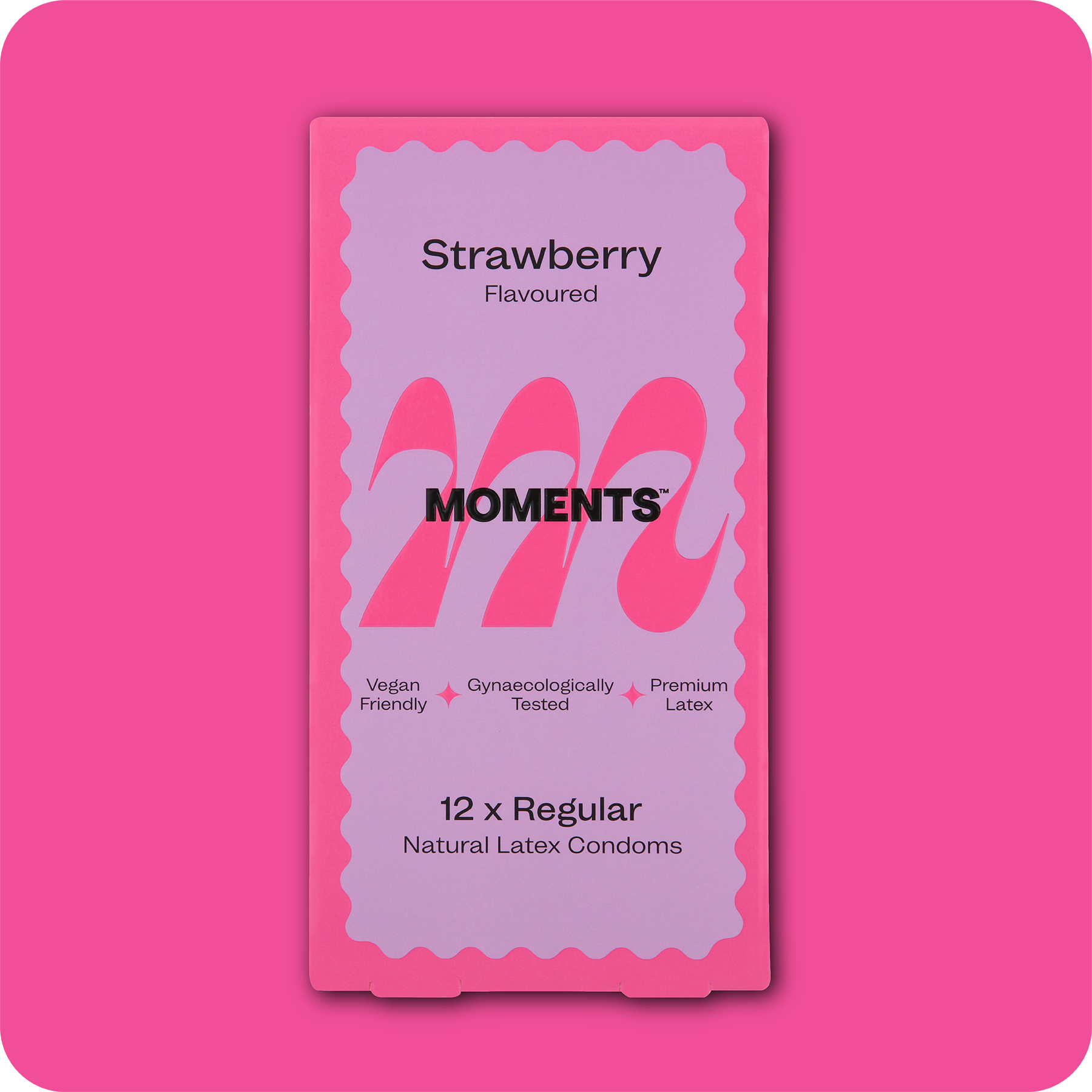 Moments Strawberry flavoured condom in pink packaging
