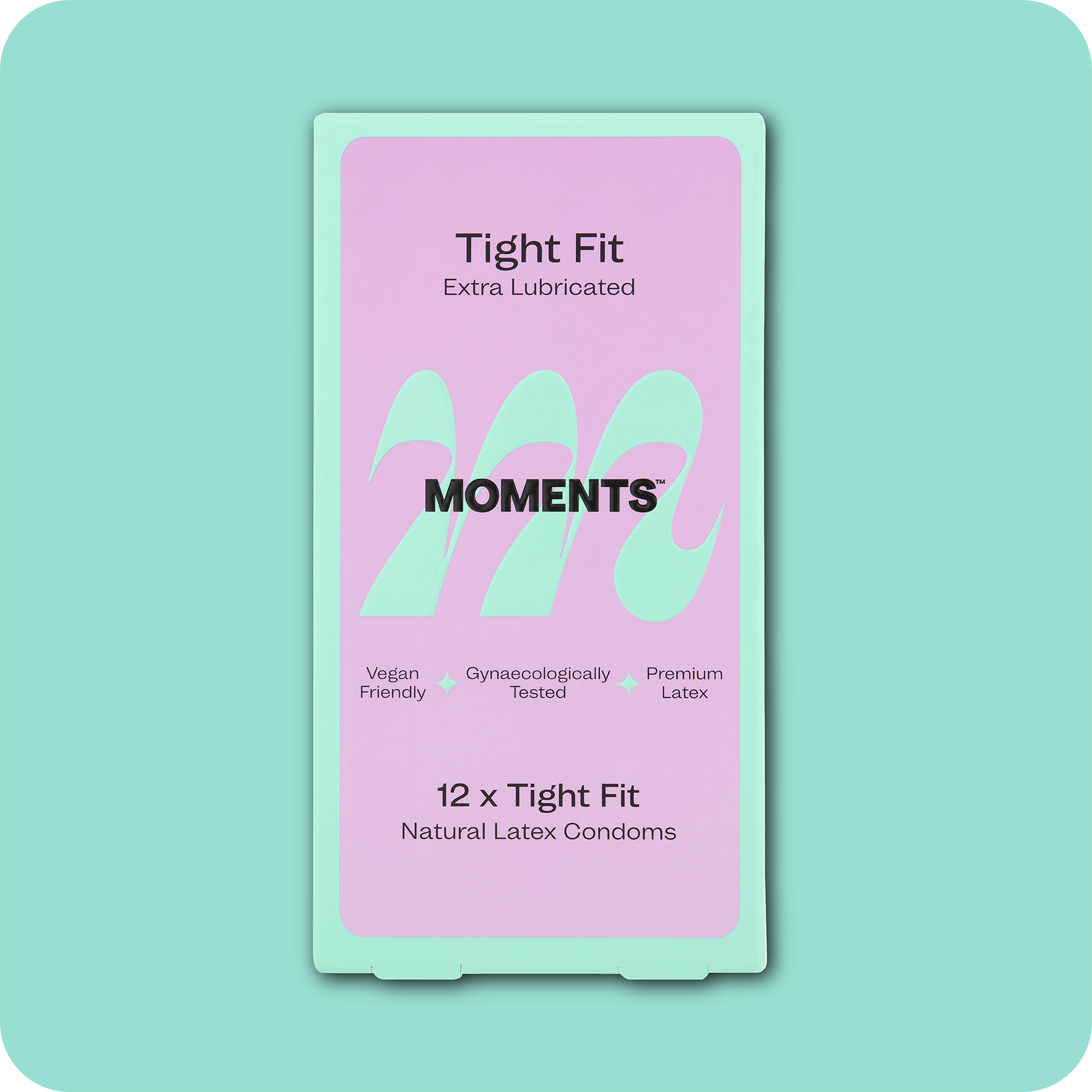 Box of Moments Tight Fit condoms with product branding
